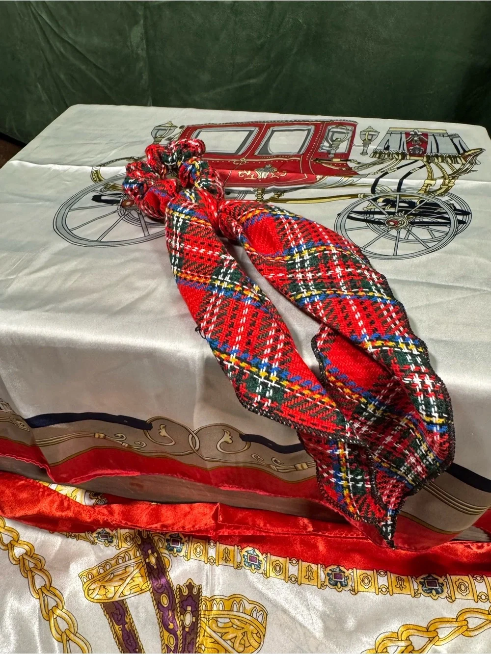 Red Plaid Bow Scrunchie Hair Tie